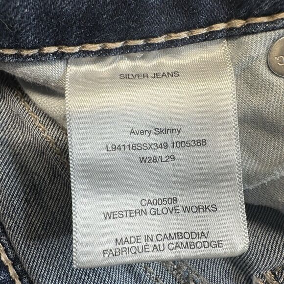Silver Jeans Women 28 Avery Skinny Curvy Stretch Denim Blue Medium Wash Distress - Picture 9 of 13